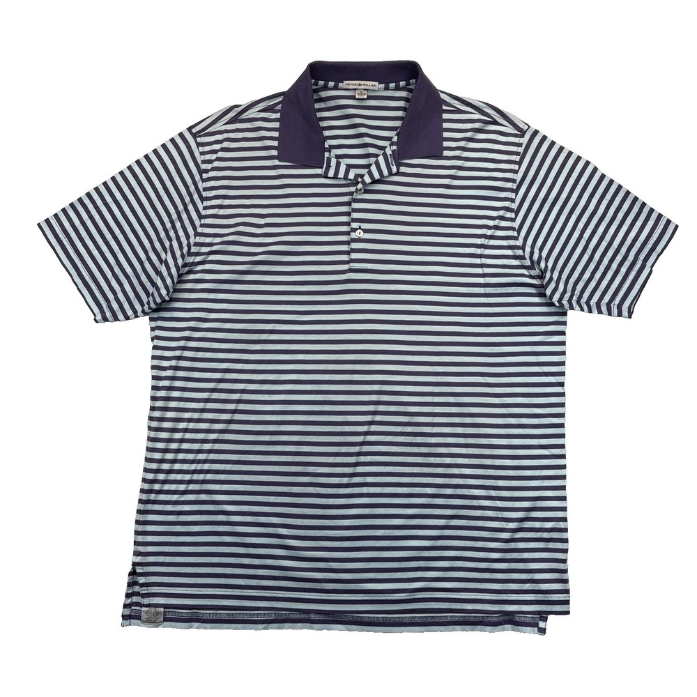 Peter Millar Mens XL Striped Golf Polo Preppy Nautical Purple Blue Cotton